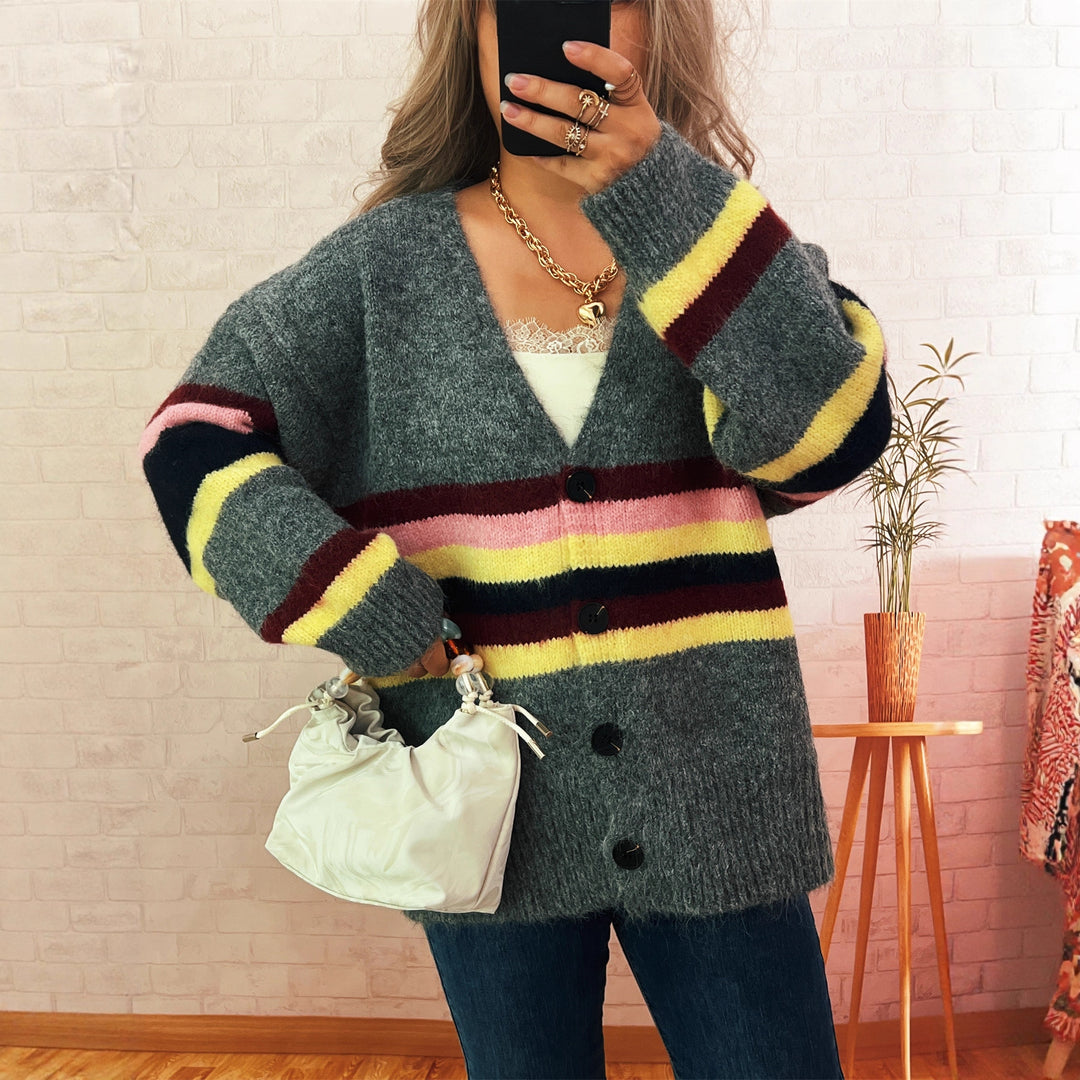 Dame koselig cardigan med elegante striper Skjora