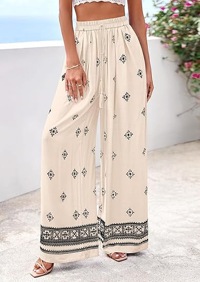 Dame bred sommerbukse med Boho-mønster Skjora