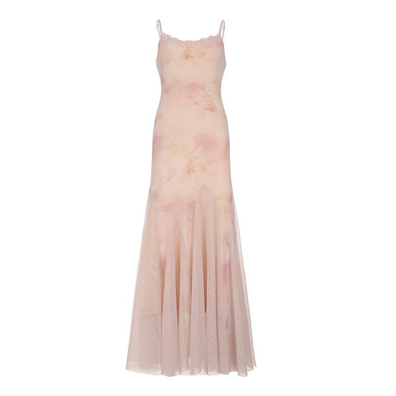 Dame elegant maxikjole i transparent spandex og blomsterdesign Skjora