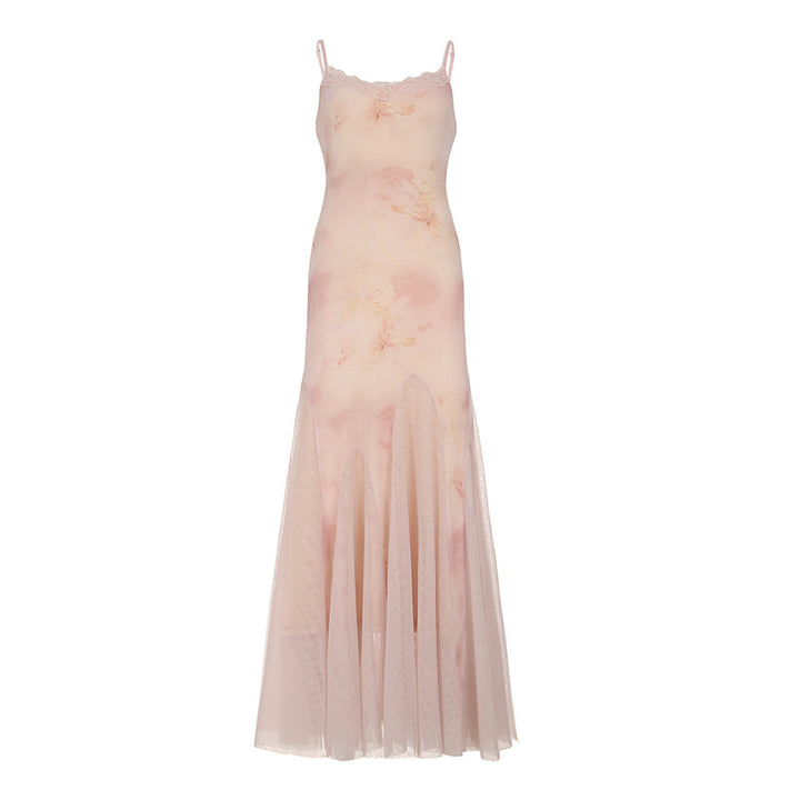 Dame elegant maxikjole i transparent spandex og blomsterdesign Skjora