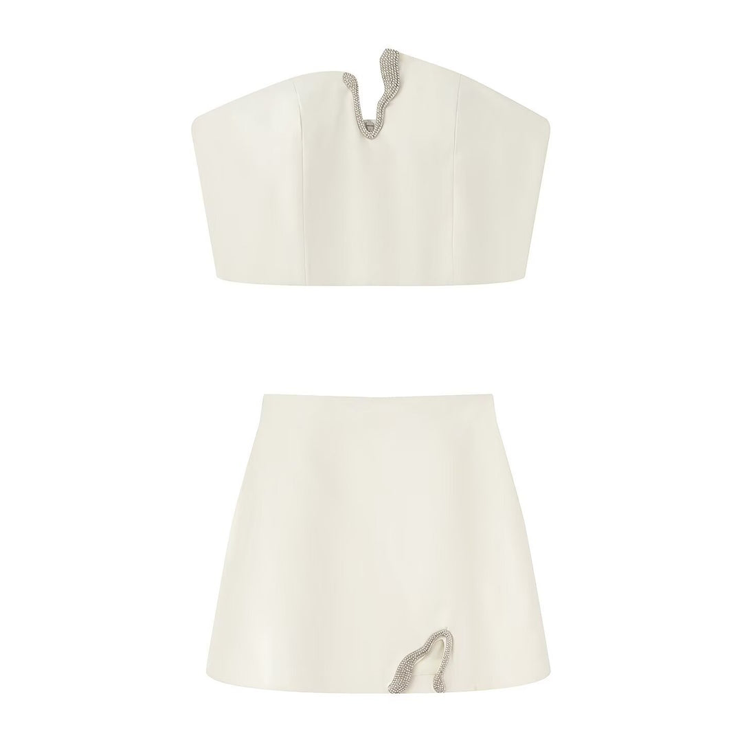 Dame Crop-Top og Mini-Rock Sett med dekorativ detalj Skjora
