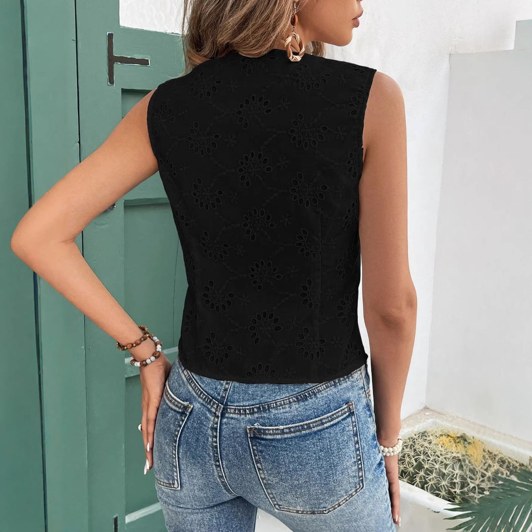 Dame ermeløs skjortebluse med blomsterdesign Skjora