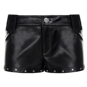 Dame Kunstlær-Shorts med dekorative knappe-detaljer Skjora