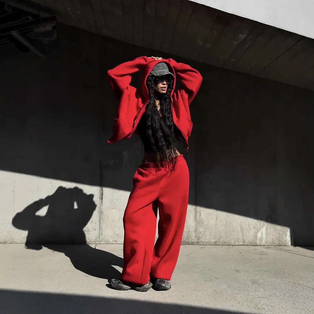 Kvinne's casual oversized jakke med full glidelås og brede bukser Skjora