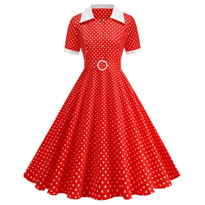 Dame Vintage Polka-Dot Kjole med knappdetaljer og svajende skjørt Skjora