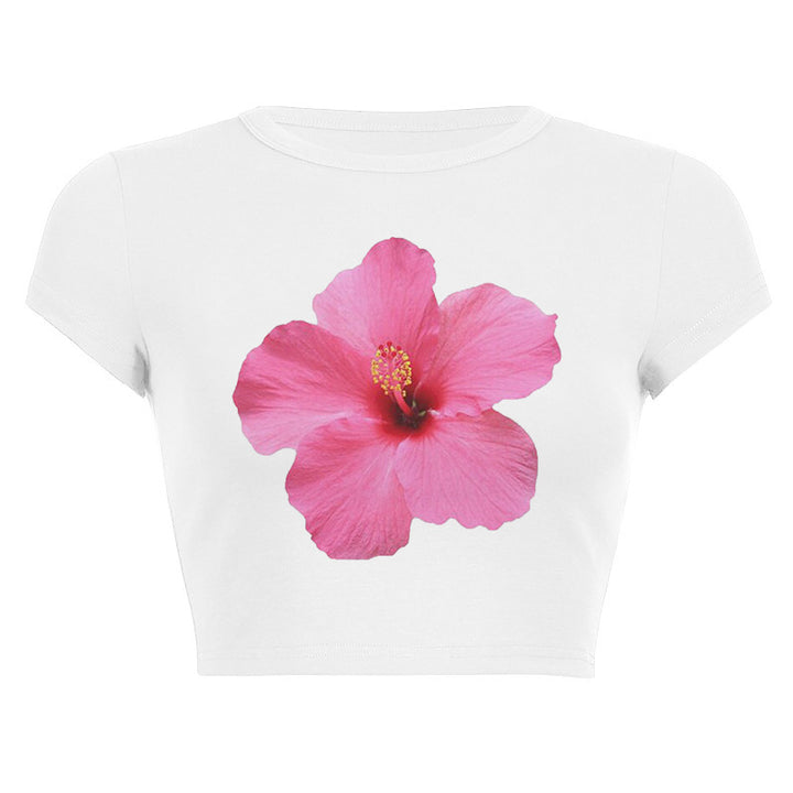 Women's Sleeveless Top with Floral Hibiscus Motif and Relaxed Fit Skjora