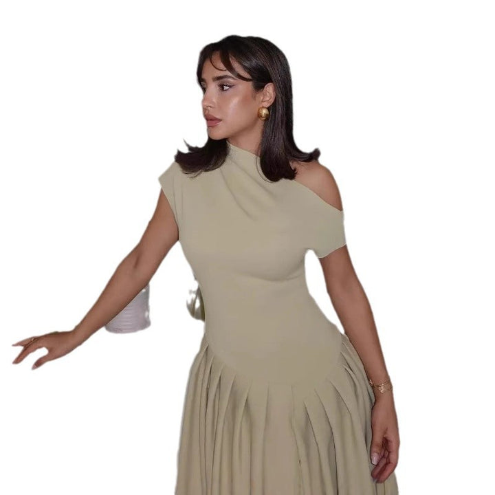 Dame elegant maxikjole med asymmetrisk en-skulder-design og svingende skjørt Skjora