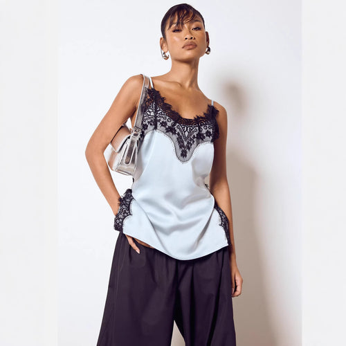 Dame Satin Cami med spissen accenter Skjora