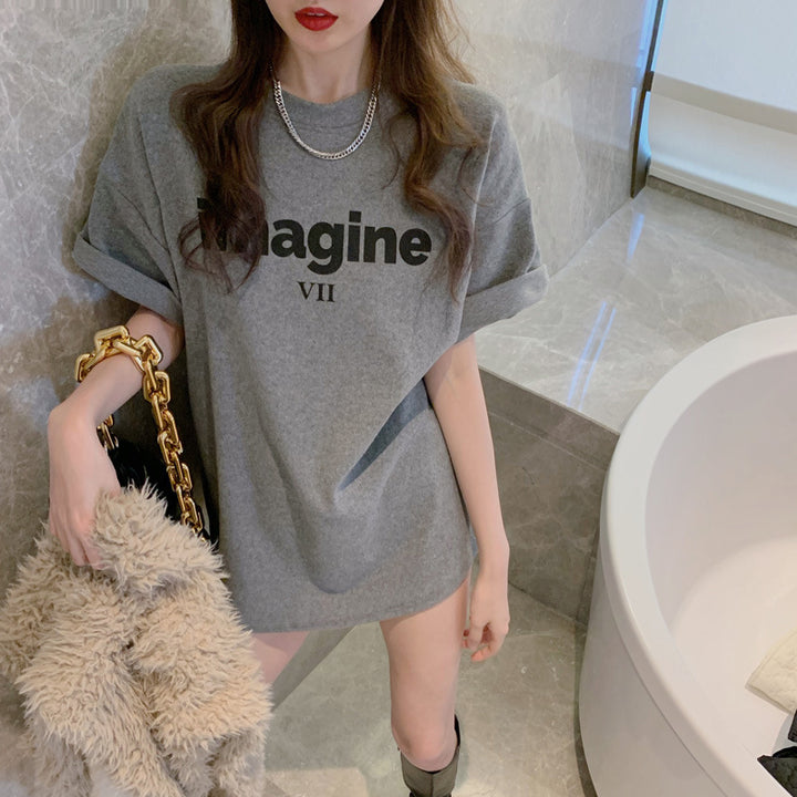 Kvinnenes komfortable oversized T-skjorte med kreativ print og uformell stil