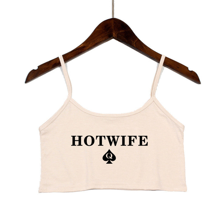 Dame Crop-Top med moderne skrifter og justerbare stropper Skjora