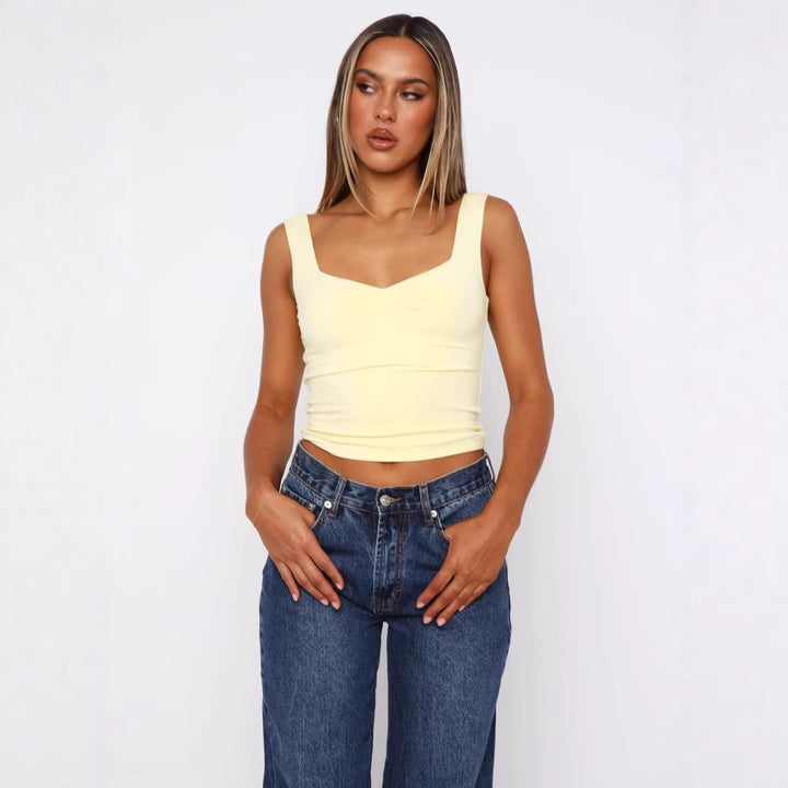 Damer figurtilpasset Crop-Top med brede stropper og V-hals Skjora