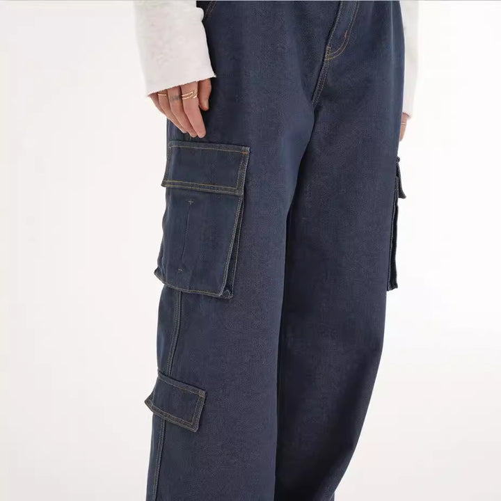 Dames cargo jeans med løs passform og praktiske lommer