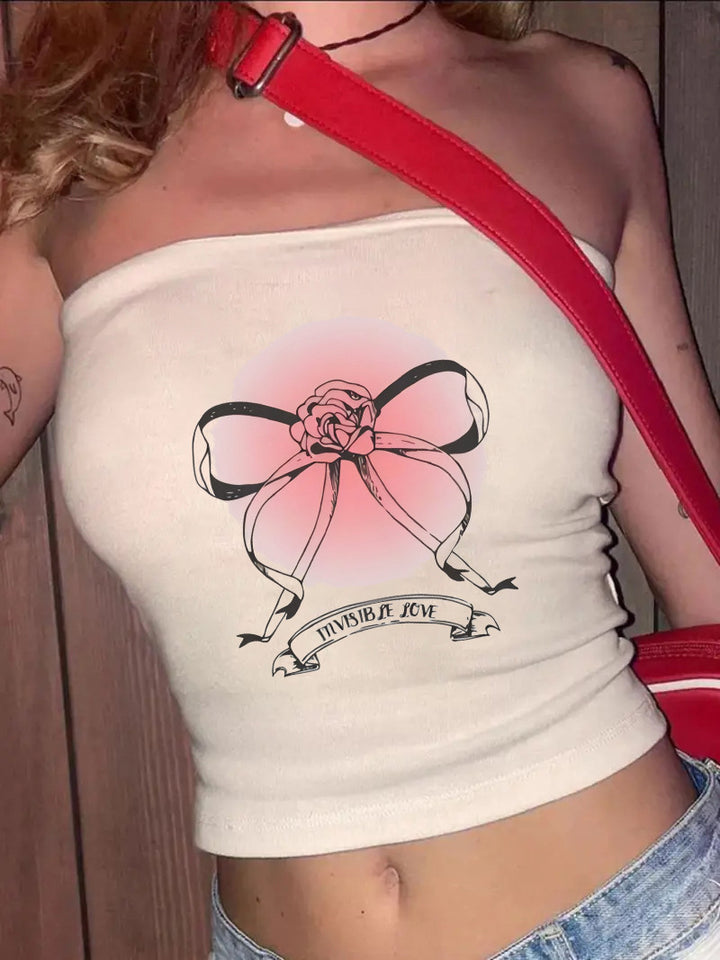 Dame Bandeau-top med elegant spissbåndmotiv Skjora