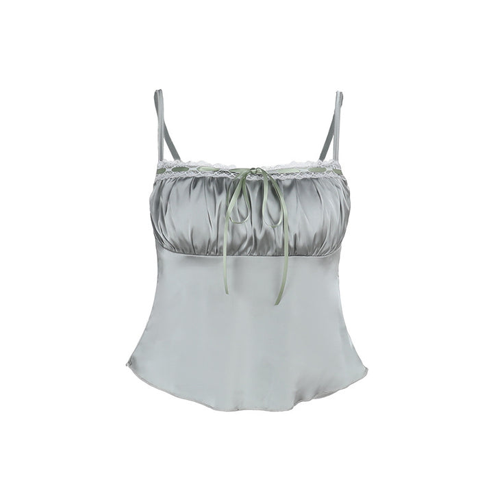 Dame satin cami med justerbare stropper og delikat blondedetalj Skjora