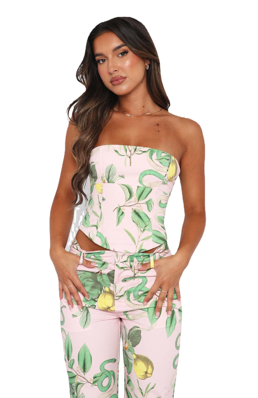 Dame Bustier-Top med blomstermønster og figursydd snitt Skjora
