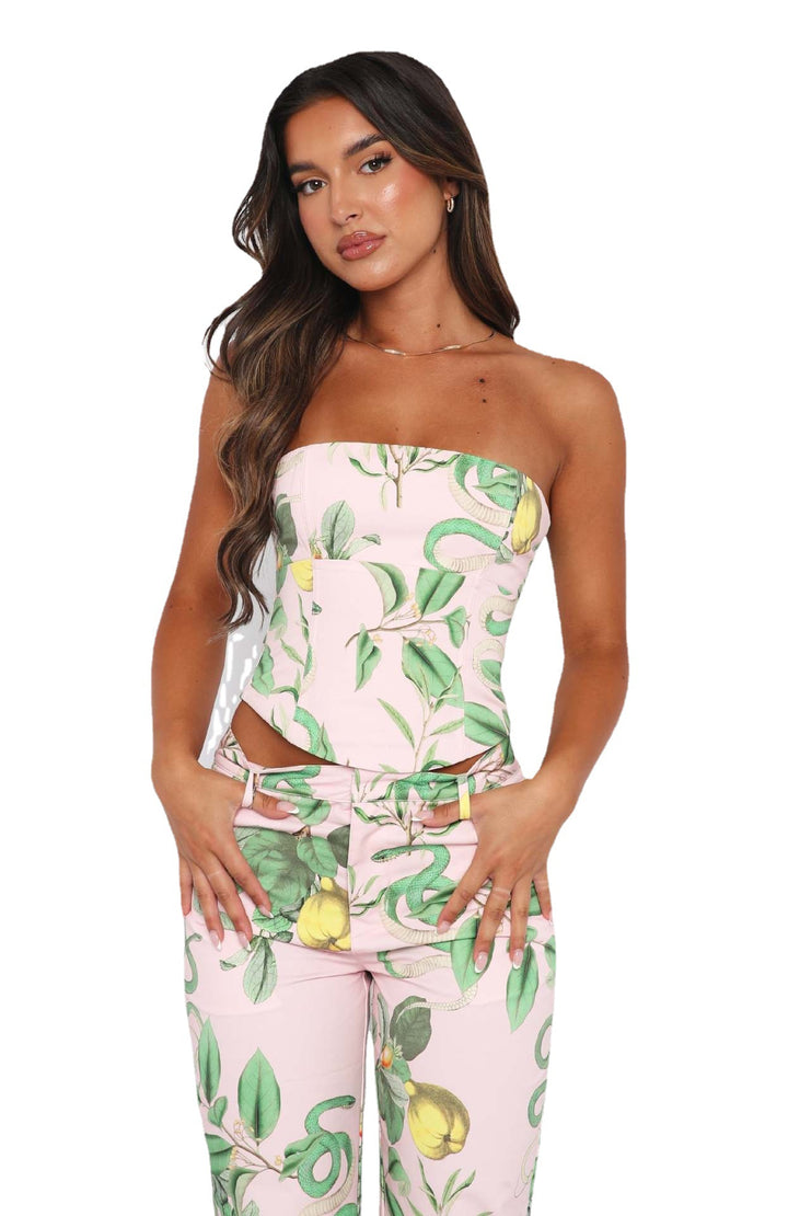 Dame Bustier-Top med blomstermønster og figursydd snitt Skjora