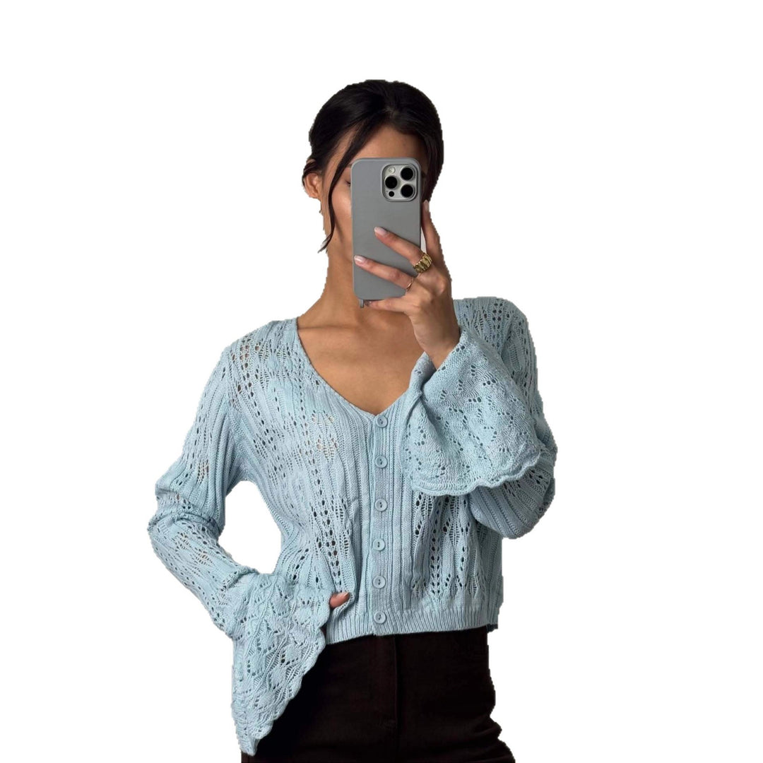 Dame cardigan med elegant blonde design og vide ermer Skjora