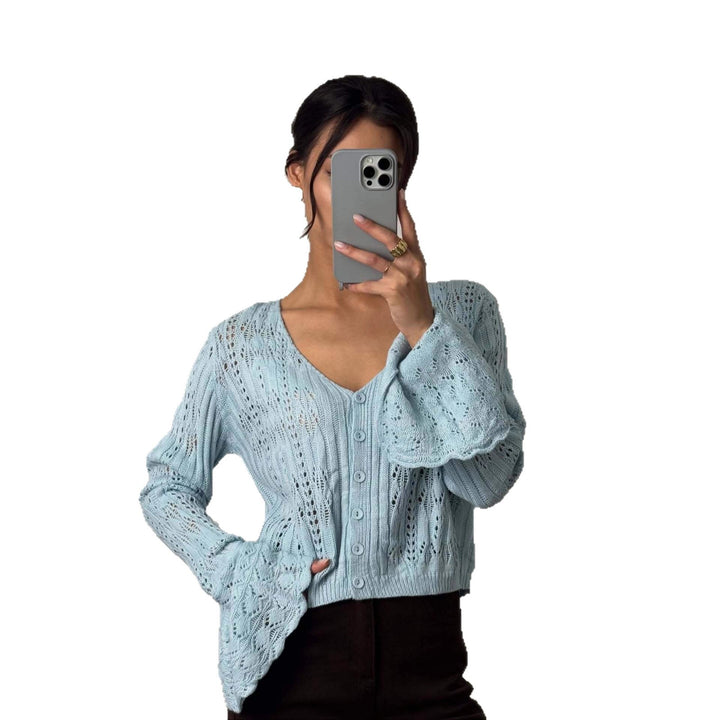 Dame cardigan med elegant blonde design og vide ermer Skjora