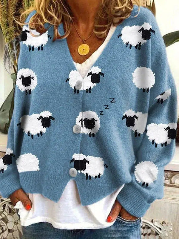 Kvinne cardigan med morsom sau design Skjora