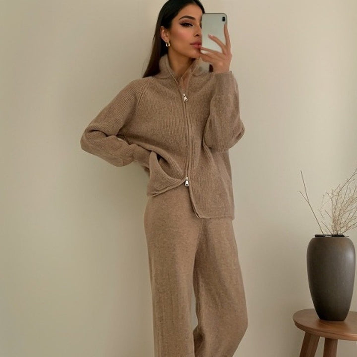 Kvinnelig Elegant Cardigan med Glidelås og Matchende Bukser Skjora