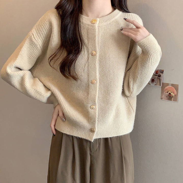 Damer Cozy Cardigan med Fin Strukturert Mønster og Knappe Detaljer Skjora