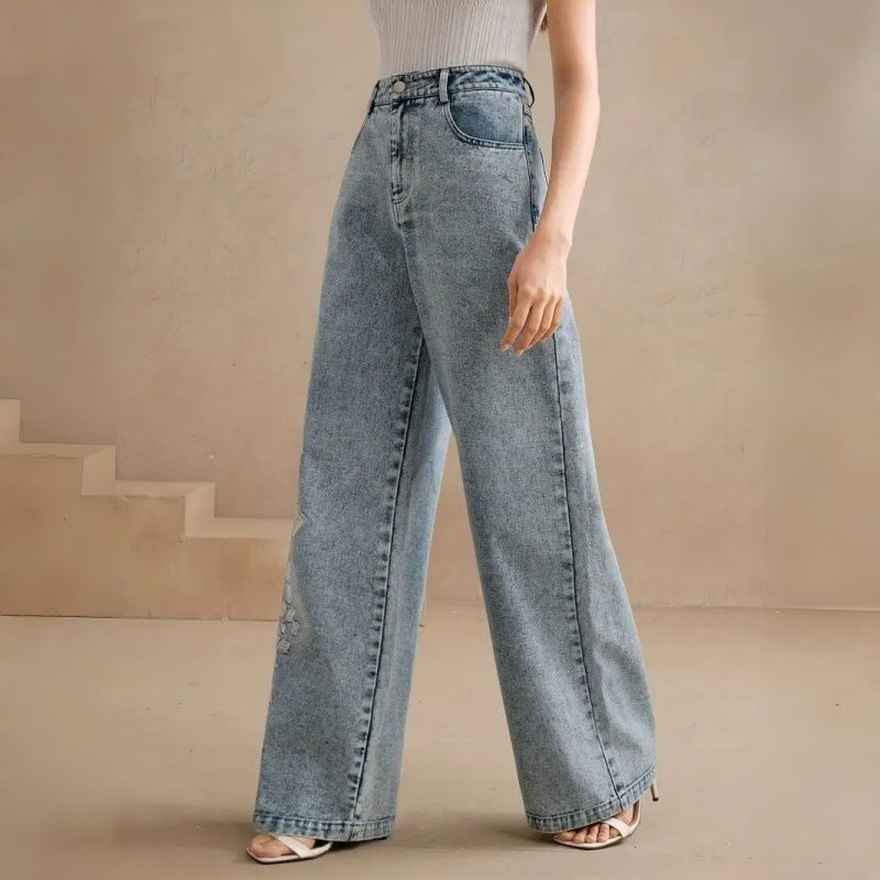 Dame Loose-Fit Jeans med blomsterbroderi Skjora