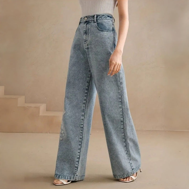 Dame Loose-Fit Jeans med blomsterbroderi Skjora