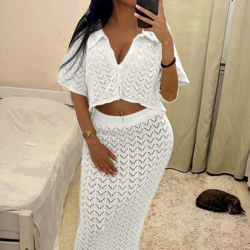Damen Häkel-Midi-Kleid mit festem Bund und luxuriösem Schnitt Skjora
