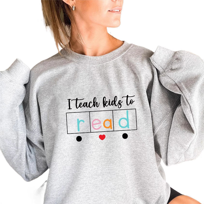 Kvinne sweatshirt med kreativt undervisningsmotiv Skjora