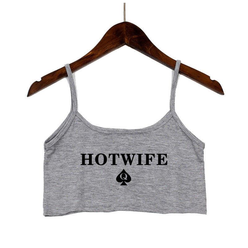 Dame Crop-Top med moderne skrifter og justerbare stropper Skjora