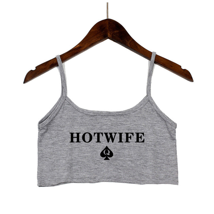 Dame Crop-Top med moderne skrifter og justerbare stropper Skjora