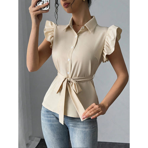 Women's blouse with ruffles and a fitted belt Skjora