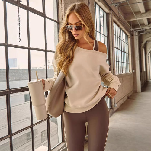 Dame Casual Off-Shoulder Genser med Bred Ermer og Motebaserte Detaljer Skjora
