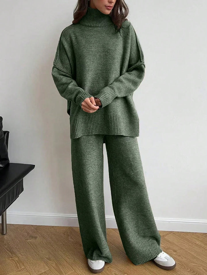 Kvinnens koselige strikkede jumpsuit med høy krage og løs passform Skjora