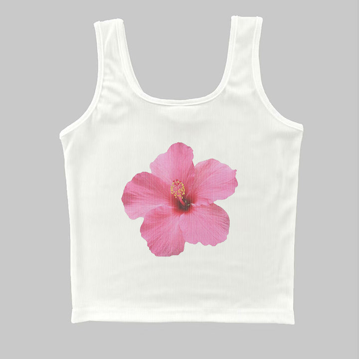 Women's Sleeveless Top with Floral Hibiscus Motif and Relaxed Fit Skjora