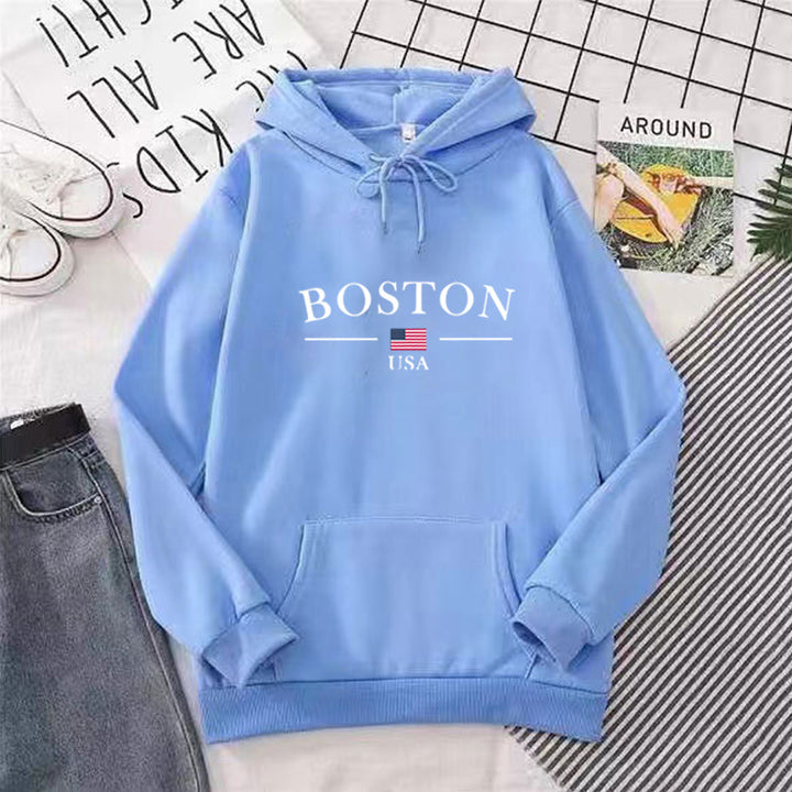 Damehette med hette med Boston-trykk Skjora