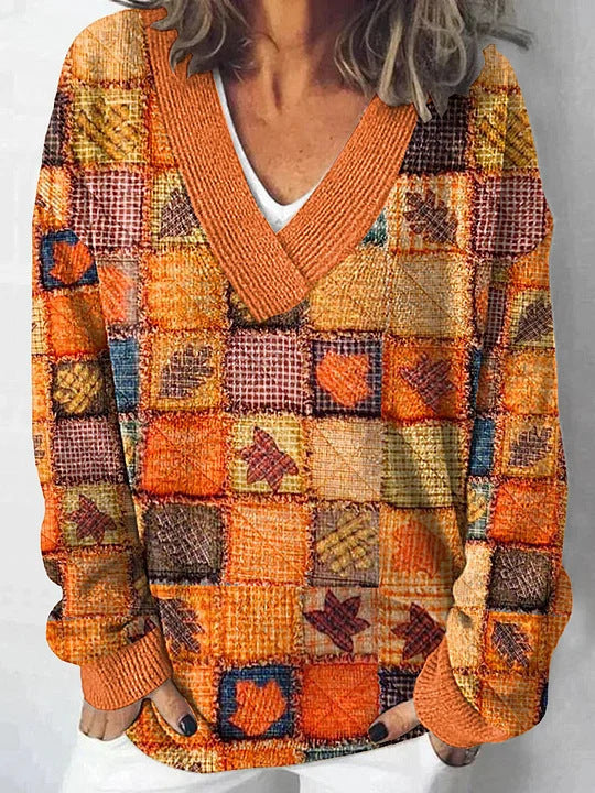 Dame V-hals genser med blomstermønster og avslappet passform Skjora