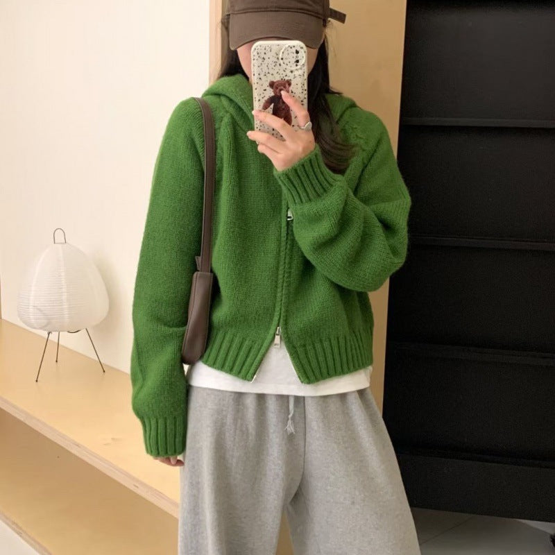 Kvinne Snuggly Hoodie Cardigan med Glidelås og Store Lommer Skjora