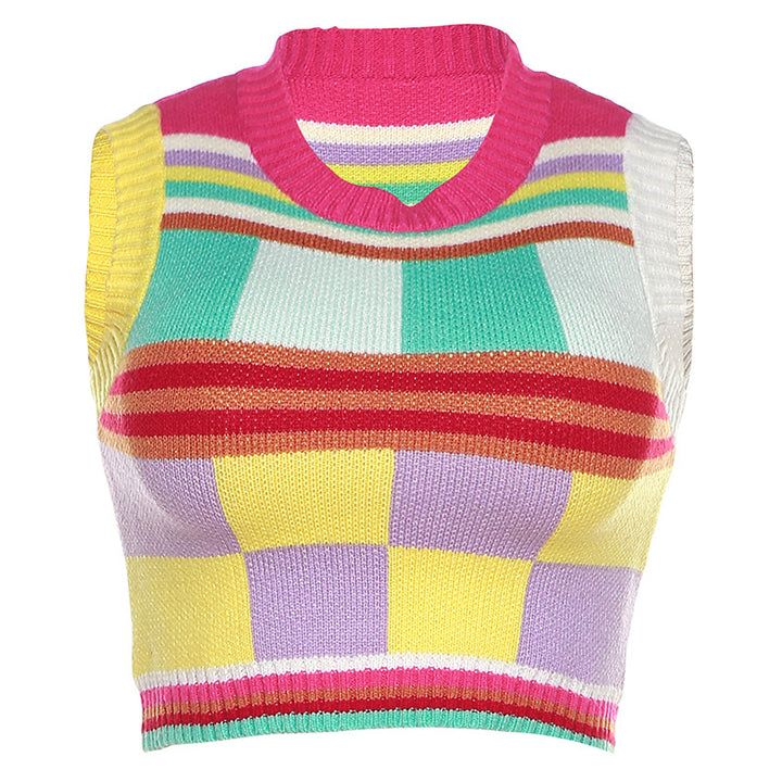 Women's striped, sleeveless sweater Skjora