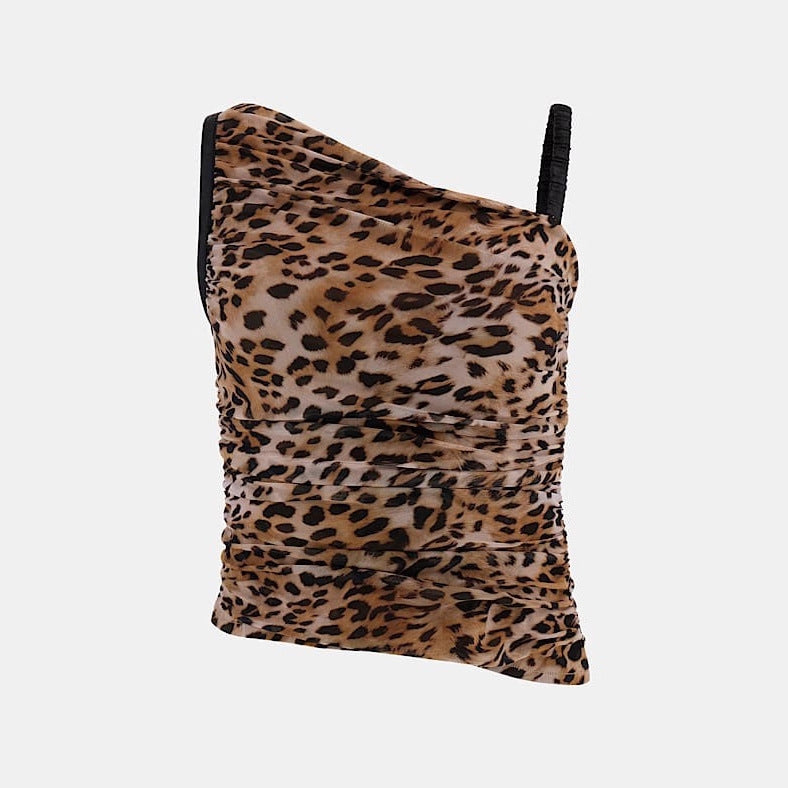 Dame Asymmetrisk topp med leopardmønster og raffinerte rysjer Skjora