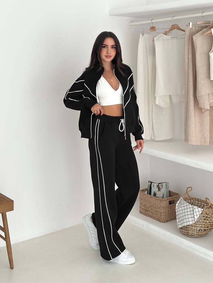 Damer Sporty Lounge-set med glidelås og kontraststing Skjora