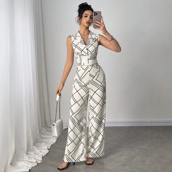 Dame Elegant Jumpsuit med geometrisk mønster og innsvingt passform Skjora