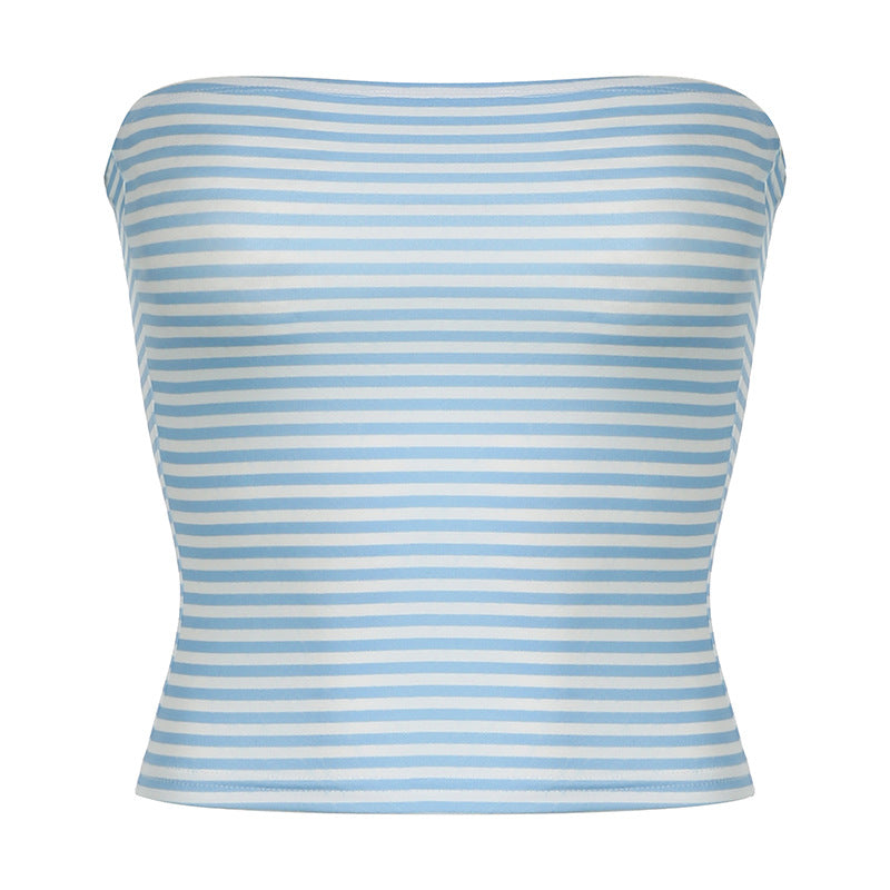 Dame Bandeau-top med horisontalt stripemønster og elastisk belte Skjora