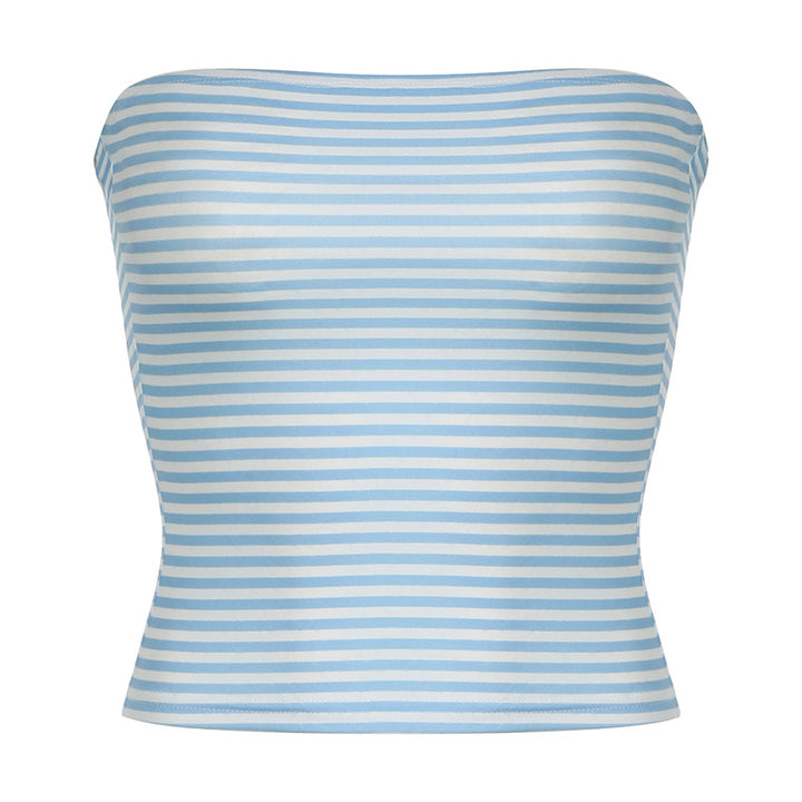 Dame Bandeau-top med horisontalt stripemønster og elastisk belte Skjora