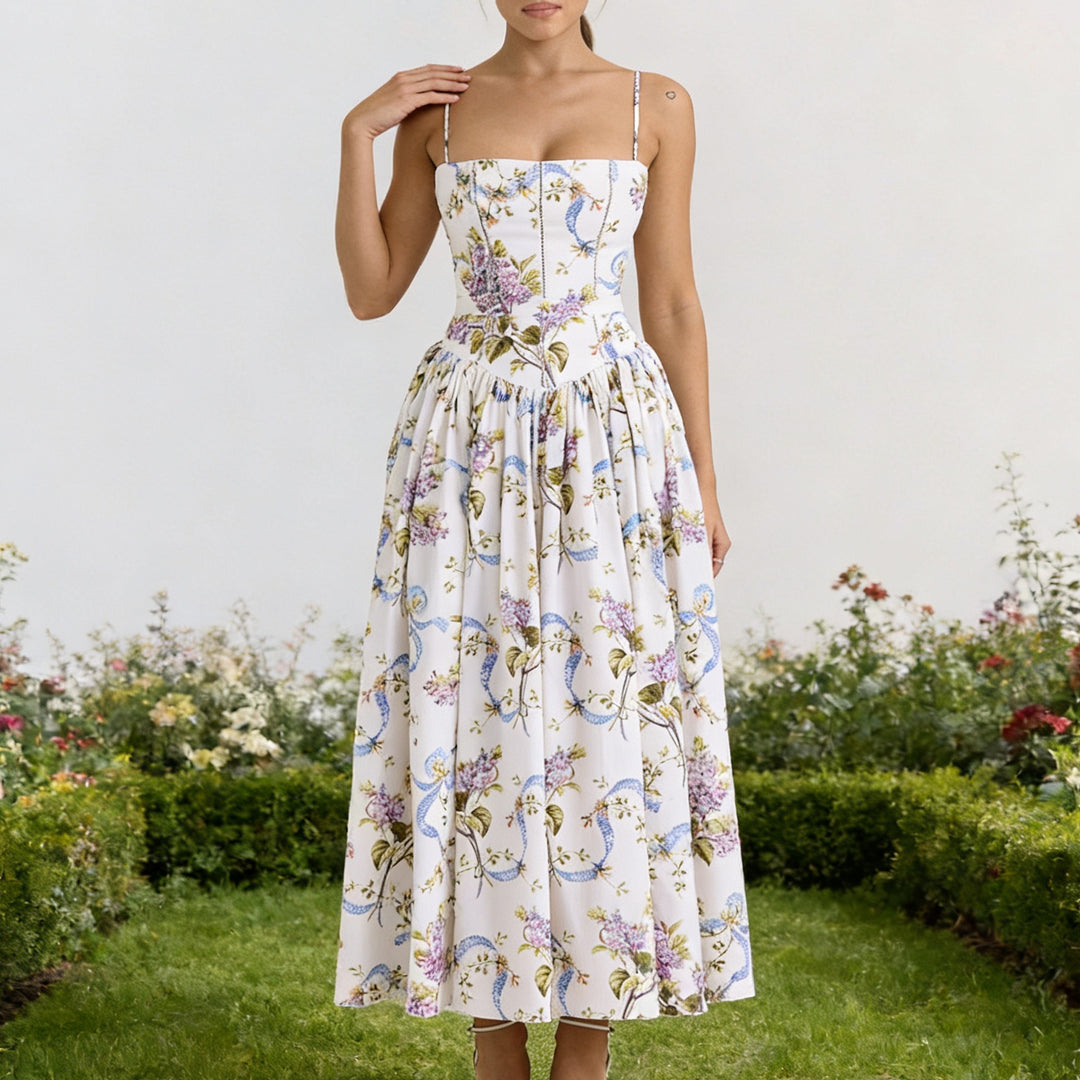 Damer Elegant Maxikjole med blomstermønster og skulderløs design Skjora