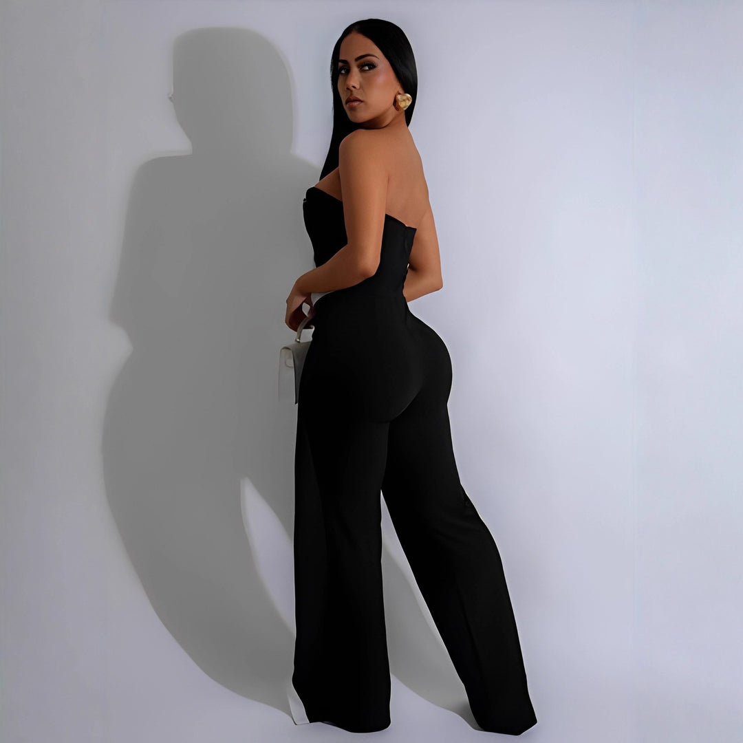 Dame jumpsuit med elegant bustier-overdel og kontrasterende søm midtpunkt Skjora
