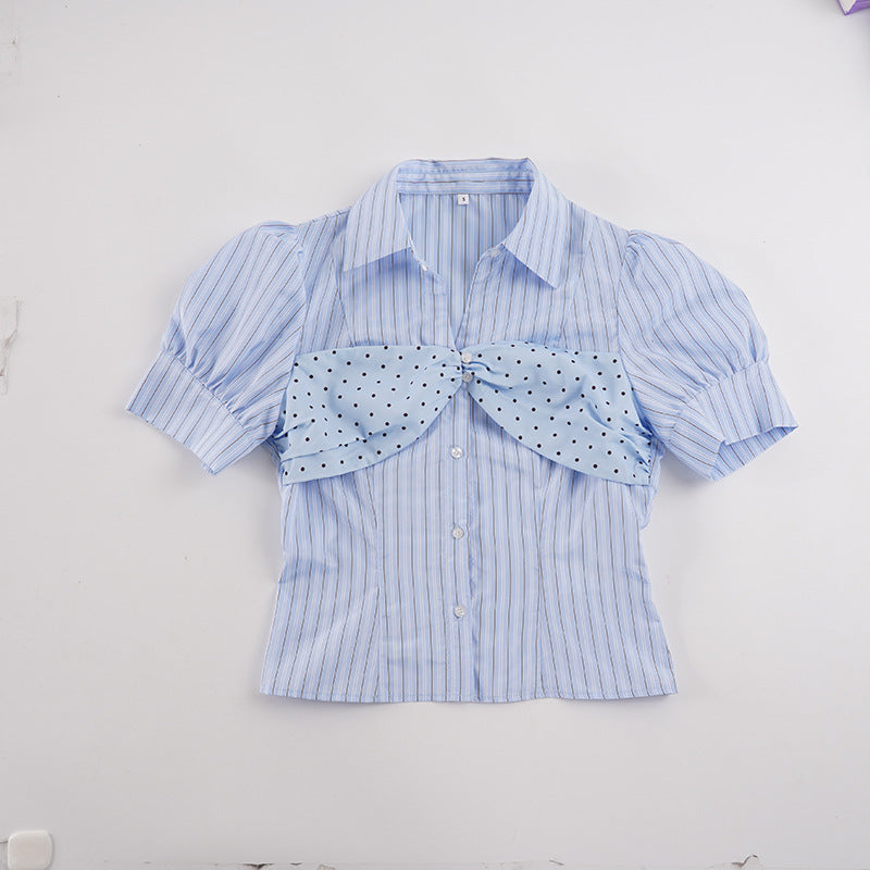 Dame bluse skjorte med puff ermer og unik knytedetalj Skjora