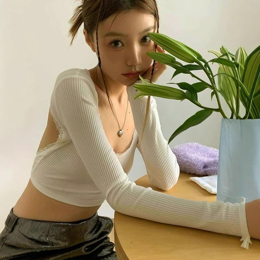Dame Crop-Top med volangdetaljer og ryggbinding Skjora