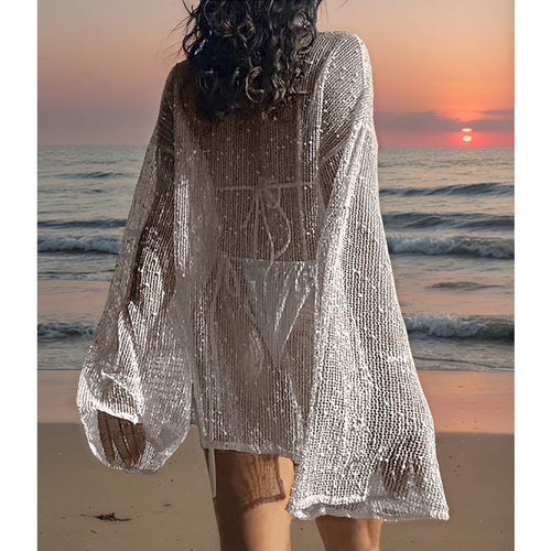 Damen transparente Strandbluse mit funkelndem Effekt Skjora