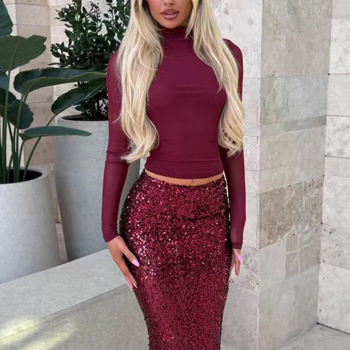 Kvinne Glamourøs Paljett Maxi Kjole med Fitted Top og Elegant Snitt